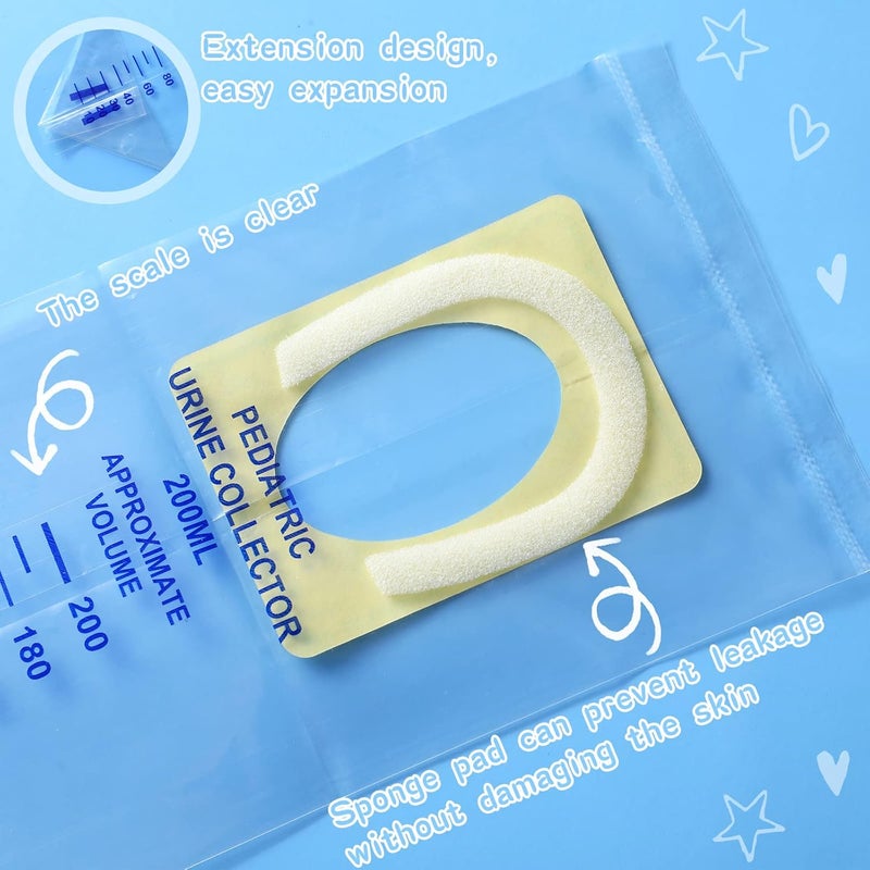 Sosation 20 Pcs Pediatric Urine Bag Collectors Clear Urine Catcher Pouch Individual Pee Bags Disposable Pediatric Collectors Adhesive Surface Spill Proof Baby Pee Bag for Kids Collection - Image 5